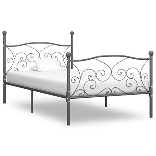 Benkeg Estructura de Cama De Metal Gris 90x200 cm, Estructura de Cama Clásica de Dormitorio Estructura de Cama Matrimonio, Rieles Laterales con Forma de Flor