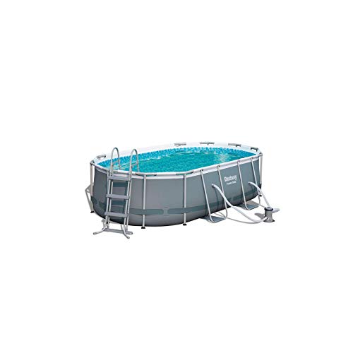 Bestway 56620 Power Steel – Piscina Exterior Ovalada, 427 x 250 x 100 cm, Bomba de filtrado, Escalera y dosificador Chemconnect incluidos