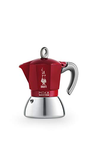 Bialetti New Moka Induction, Cafetera apta para inducción, 4 tazas, aluminio, Rojo
