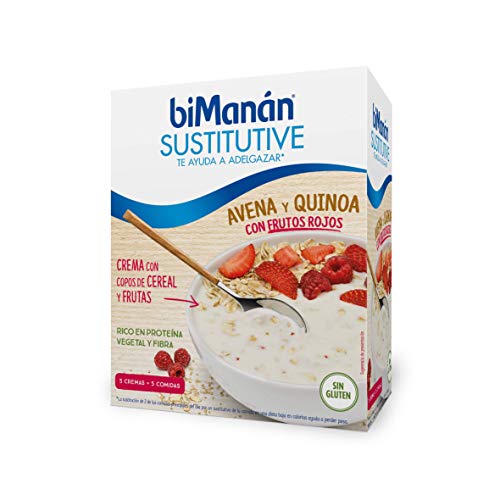 BiManán - Crema Sustitutiva de Avena y Quinoa con Frutos Rojos, para ayudarte a controlar tu peso - Caja de 5 unidades