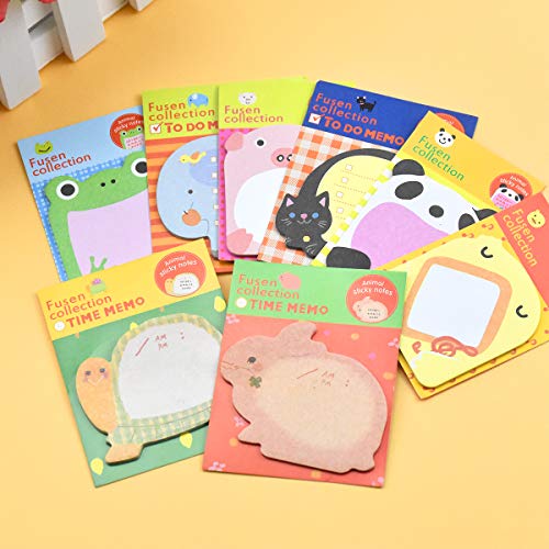 Bloc de Notas Adhesivas Linda 8pcs Sticky Notes Removibles Creativas Colores Bonitas Mini Sticky Notes Animal para Oficina Colegio