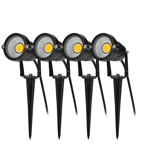 BLOOMWIN 4PCS Foco Proyector Exterior Foco COB LED con Estaca Lámpara Luz Blanco Cálido IP65 220V 5W Impermeable LED Bombilla Exteriores para Jardín Aire Libre Césped Patio Decoración