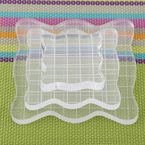 Bloques de sello acrílicos transparentes con líneas de cuadrícula, cuadrados con bordes de curva Herramientas de estampado esenciales para hacer manualidades de Scrapbooking,(5 * 5cm)