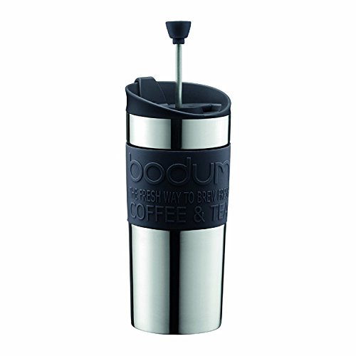 Bodum Press Set Travel mug con émbolo y Tapa Extra, Acero Inoxidable, Negro, Centimeters