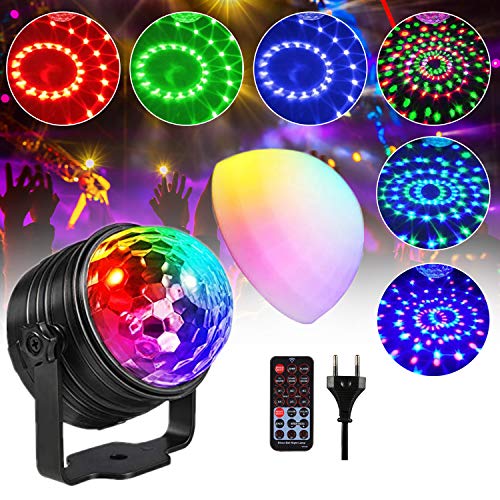 Bola de discoteca LED RGB, luz de discoteca, luz de discoteca, con sonido activado, con mando a distancia, para niños, festivales, cumpleaños, fiesta (1 paquete)