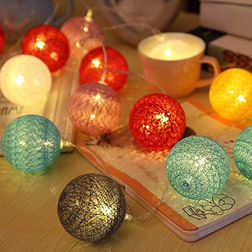Bolas de algodón LED cadena luz - ELINKUME 20LED RGB linterna luces de hadas iluminación decorativa con pilas para balcón, ventana, fiesta, boda, Navidad