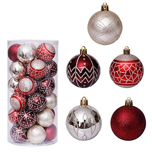 Bolas De Navidad,30Pcs 6Cm Rojo Y Oro Bolas De Navidad Decoración Colgando Ornamentos De Árbol De Navidad Boda Fiesta Casa Decoración Año Nuevo Regalo