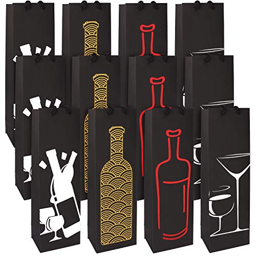 Bolsa Botella (Pack de 12) - Bolsas Botellas con Asas de Cuerda para Vino y Champan - Bolsas Papel Regalo para Fiestas, Cumpleaños, Fiesta de Aniversario y Cena - Bolsa de Regalo (Una Botella)