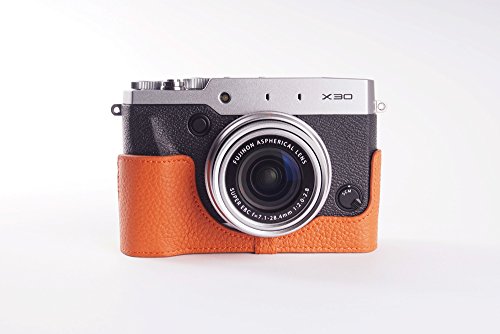 Bolsa TP genuino hecho a mano de cuero verdadero de la cubierta del caso La mitad de la cámara para Fujifilm X30 Naranja