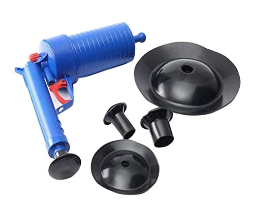Bomba de drenaje de presión de aire, herramientas de drenaje, pistola de drenaje de aire potente, abridor de drenaje de alta presión para baño de inodoro, lavabo de baño con 4 ventosas #5111 (azul)