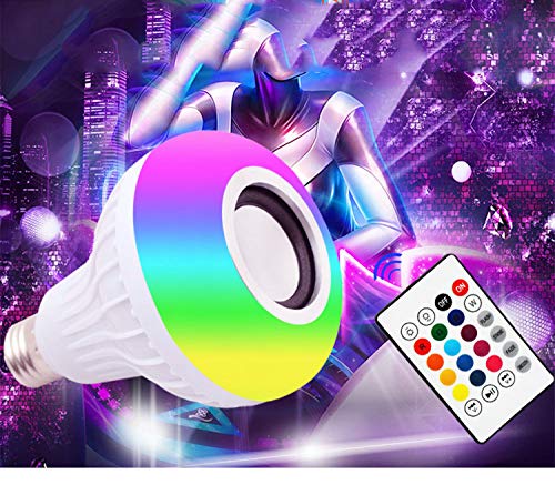 Bombilla Bluetooth con altavoz, E27, 12 W, LED de música, RGBW, luces multicolor que cambian de color, con mando a distancia para casa, escenario, decoración de fiestas