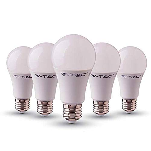 Bombilla de LED Termoplástica A58 Clásica V-TAC 9W (60W) Ahorradora de Energía con chip Samsung E27 ES (Rosca Edison) 3000 Kelvin Blanco Cálido No Regulable Paquete de 5