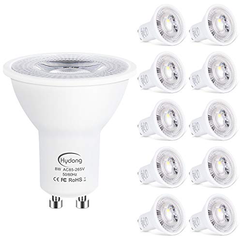 Bombilla LED GU10 8W Luz Calida 2700K, Equivalente 70W Halógena 720LM, Blanco Cálido, Ángulo de haz de 120°, No Regulable, AC 85-265V, Paquete de 10