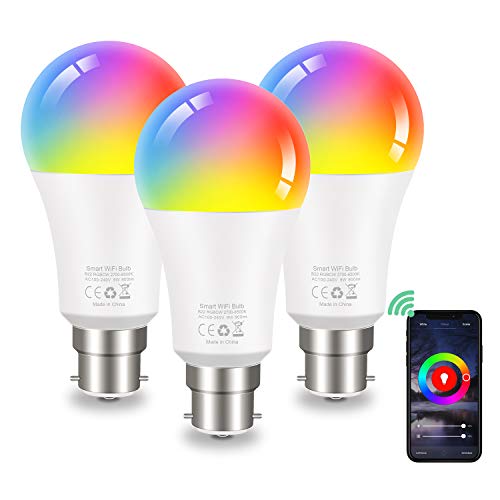 Bombilla LED Inteligente WiFi 9W 1000 Lm Lámpara, B22 Multicolor Bombilla Compatible con Alexa, Echo, Google Home, 3 Pcs