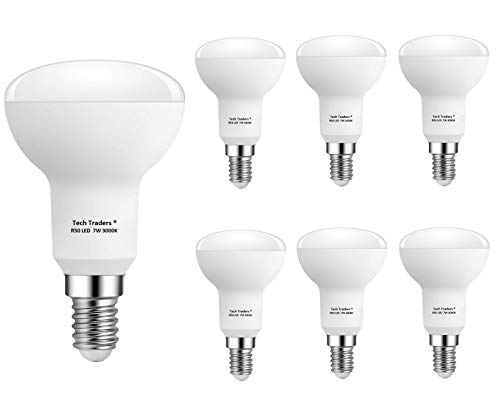Bombillas LED reflectoras R50 E14, 7 W, luz blanca cálida, de Tech Traders, paquete de 6 unidades