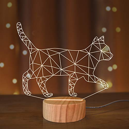Bonita lámpara de gato, LED blanco cálido, luz 3D, luz nocturna óptica para niños, decoración de dormitorio