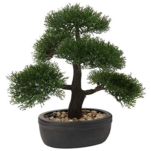 Bonsái artificial de 35,56 cm para decoración de plantas falsas de pino japonés, bonsái, decoración de interior y hogar