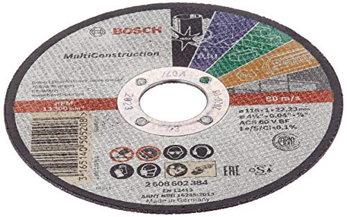 Bosch 2 608 602 384 - Disco de corte recto Rapido Multi Construction - ACS 60 V BF, 115 mm, 1,0 mm, 80 m/s (pack de 1)