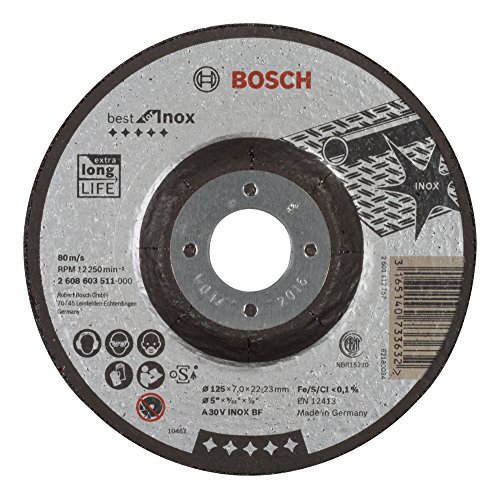 Bosch 2 608 603 511 - Disco de desbaste acodado Best for Inox - A 30 V INOX BF, 125 mm, 7,0 mm (pack de 1)