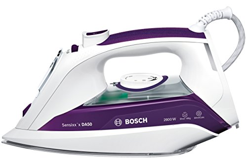 Bosch Hogar Sensixx'x DA50 Plancha de vapor, 2800 W, 0.35 litros, 350, Plástico, blanco y violeta oscuro Bosch Hogar Sensixx'x DA50 Plancha de vapor, 2800 W, 0.35 litros, 350, Plástico, blanco y violeta oscuro