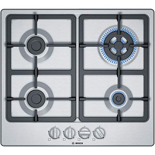 Bosch PGH6B5B90 - Placa de gas Serie 4, 60 cm, Autoencendido integrado en los mandos, Seguridad GasStop, Acero inoxidable Bosch PGH6B5B90 - Placa de gas Serie 4, 60 cm, Autoencendido integrado en los mandos, Seguridad GasStop, Acero inoxidable