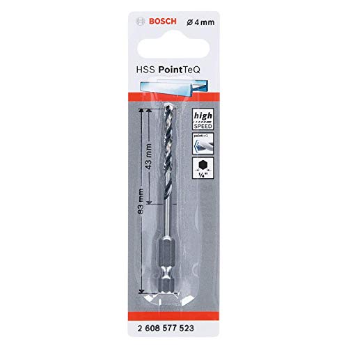 Bosch Professional Brocas de vástago hexagonal PointTeQ , para metal, Ø: 4 mm, vástago hexagonal de ¼", accesorios para taladro de impacto y taladro atornillador