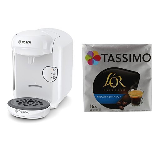 Bosch TAS1404 Tassimo Vivy 2 (color blanco) + Pack café 5 paquetes Tassimo Decaffeinato