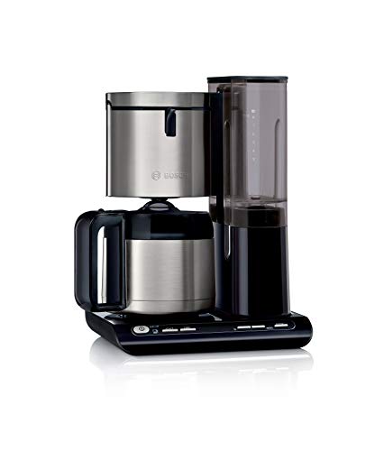 Bosch TKA8A683 Styline - Cafetera de filtro, jarra térmica, ajuste automático, tiempo de preparación, depósito de agua extraíble (1 L), 1100 W, color negro