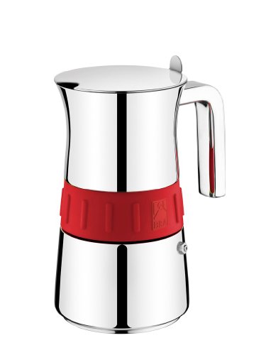 BRA Elegance - Cafetera Italiana, Acero Inoxidable, Gris y Rojo, 6 tazas, 9,3 cm x 9,5 cm BRA Elegance - Cafetera Italiana, Acero Inoxidable, Gris y Rojo, 6 tazas, 9,3 cm x 9,5 cm