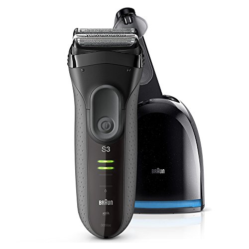 Braun Series 3 ProSkin 3050 cc Afeitadora eléctrica para hombre, máquina de afeitar barba inalámbrica y recargable, recortadora de precisión extraíble, negro/gris + base limpieza y carga Clean&Charge
