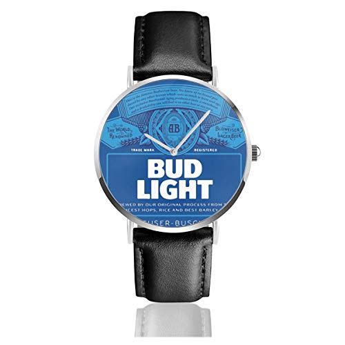 Bud LightLeather Reloj de Pulsera Casual clásico de Acero Inoxidable de Cuarzo para Negocios