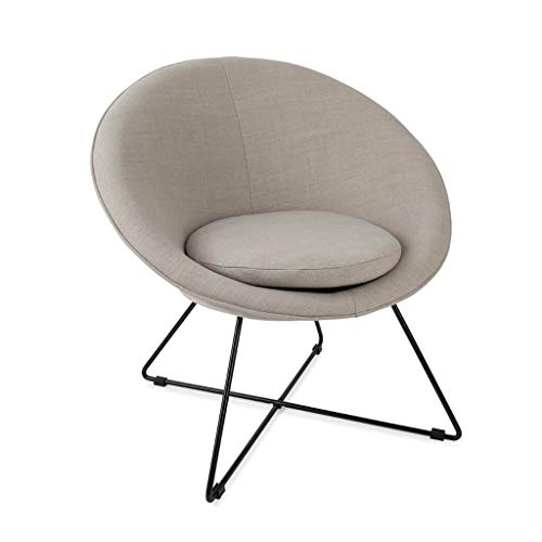 Butaca de diseño pequeña para Dormitorio Kane, símil Lino, Color Gris y Beige, cómoda, Mini sillón, Pata metálica,76x67x79 cm.
