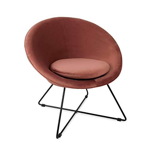 Butaca de diseño pequeña para Dormitorio Kane, Terciopelo, Color Rosa, cómoda, Mini sillón, Pata metálica,74x67x79 cm.