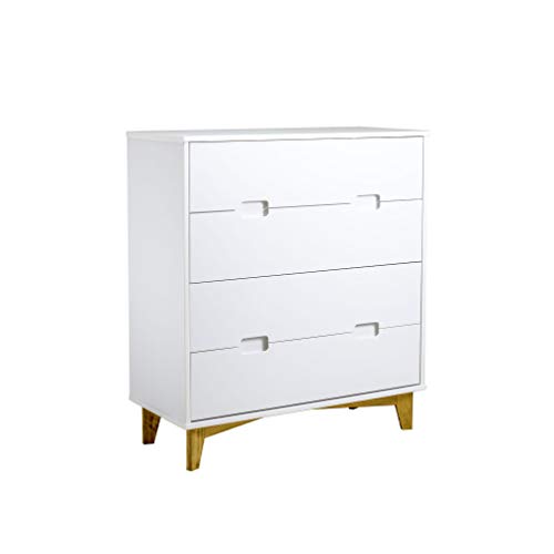 Buyqualia Cómoda de Noche, cajonera de Cuatro cajones con guías metálicas y Patas de Madera Maciza en Color Haya (Blanco) Buyqualia Cómoda de Noche, cajonera de Cuatro cajones con guías metálicas y Patas de Madera Maciza en Color Haya (Blanco)