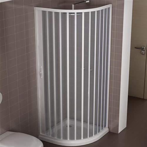 Cabina de ducha reducida de PVC 80 x 80 cm modelo Roxana semicircular paneles semitransparentes con apertura de fuelle lateral