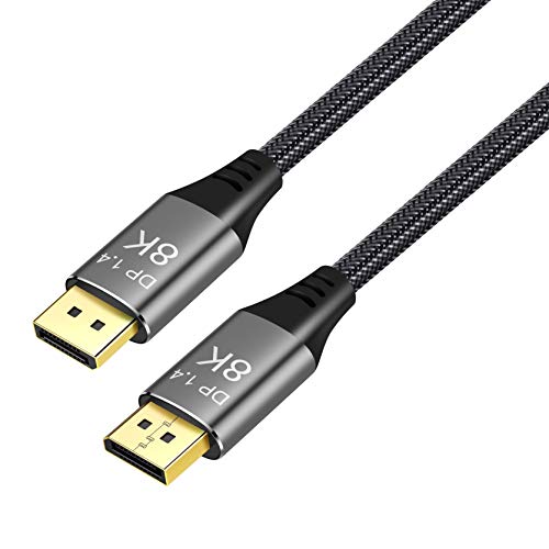 Cable de Cobre YIWENTEC Ultra HD 8K 4K DisplayPort Cable DP 1.4 8K@60Hz 4K@144Hz de Alta Velocidad 32.4Gbps HDCP 3D Delgado y Flexible DP a DP Cable 2 m 8K