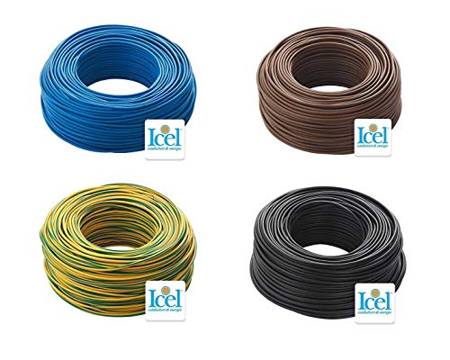 Cable Icel eléctrico unipolar aislante FS17 4 madejas de 100 metros, 400 metros, total color azul, negro, marrón, amarillo y verde (2,5 mm)