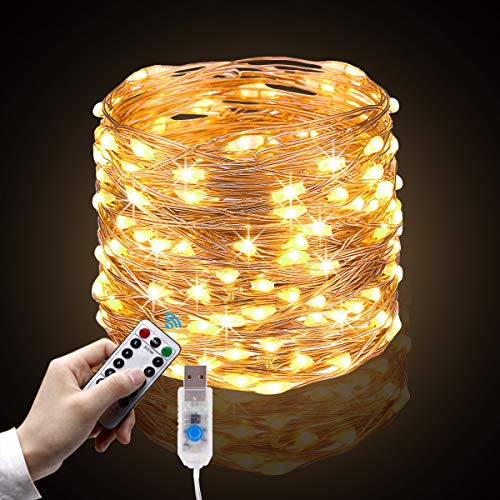 Cadena de Luces, 10m 100 LEDs Guirnalda de Luces con 8 Modos, Blanco Cálido con Control Remoto y USB para Decoración de Jardines Fiesta de Navidad y Boda. Cadena de Luces, 10m 100 LEDs Guirnalda de Luces con 8 Modos, Blanco Cálido con Control Remoto y USB para Decoración de Jardines Fiesta de Navidad y Boda.