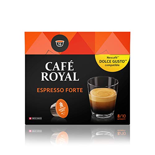 Café Royal Espresso Forte 48 cápsulas compatibles con Nescafé (R)* Dolce Gusto (R)* - Intensidad: 8/10 - 3 x Pack de 16 cápsulas - certificado UTZ - de excelente Calidad Suiza