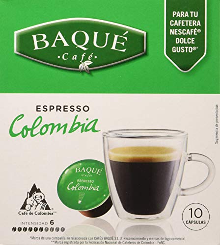 Cafés Baqué 10 Capsulas Compatibles Dolce Gusto Espresso Colombia 70 g