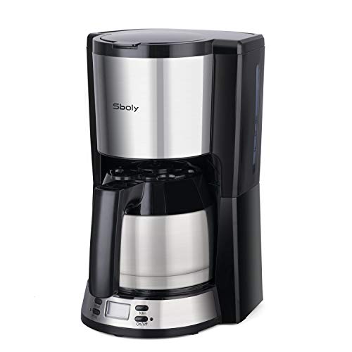 Cafetera de Goteo, Sboly Cafetera con Jarra Térmica de Acero Inoxidable, Cafetera de Filtro Programable y Ajustable, con gran capacidad de 2 a 8 tazas, función antigoteo, compatible con posos de café Cafetera de Goteo, Sboly Cafetera con Jarra Térmica de Acero Inoxidable, Cafetera de Filtro Programable y Ajustable, con gran capacidad de 2 a 8 tazas, función antigoteo, compatible con posos de café