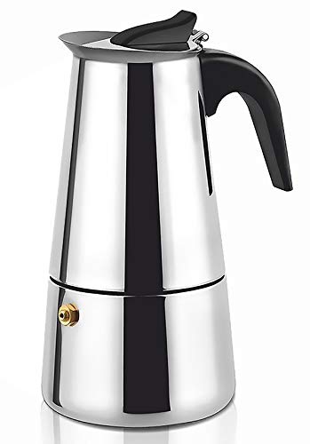 Cafetera Italiana，Cafetera Espressos de Acero Inoxidable, Cafetera Moka Clásica Recipiente de Acero para hacer Café con Mango Ergonómico Mantiene el Calor (6 Tazas)