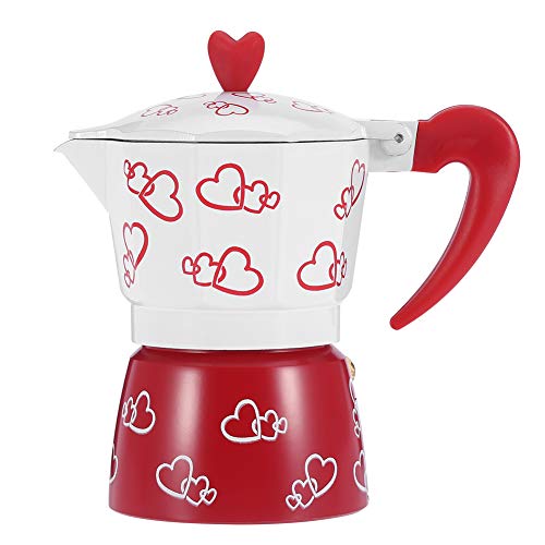 Cafetera Moka de aluminio, duradera cafetera espresso con estampado de corazón rojo y cafetera tetera para oficina doméstica(Red Heart Small)