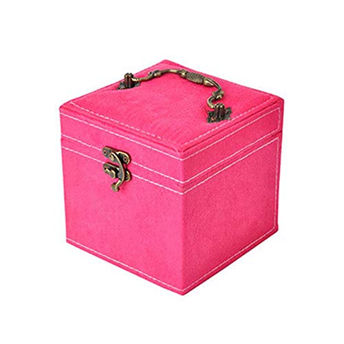 Caja de Almacenamiento de joyería de Mano Caja de joyería de Princesa de Tres Capas de Lujo para Mujer, Rosa roja