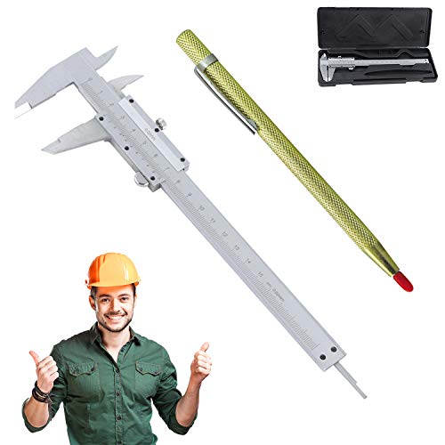 Calibre Vernier,150 mm pie de rey,Inoxidable Vernier Caliper,Calibrador a Vernier Digital,con Marcador de Punta de Acero de tungsteno,Para Botón,Medición de Joyas