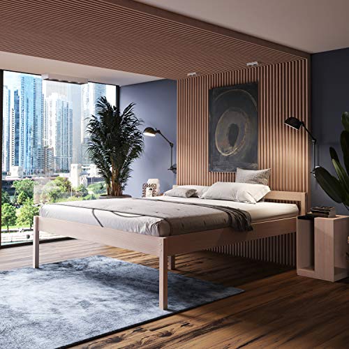 Cama Alta de Madera 200x200 cm - hasta 350 kg - Bastidor de Cama de Madera Maciza de Abedul sin Tratar Natural Robusta con Certificación FSC - Cama Matrimonial de Madera - con Cabecero sin Somier Cama Alta de Madera 200x200 cm - hasta 350 kg - Bastidor de Cama de Madera Maciza de Abedul sin Tratar Natural Robusta con Certificación FSC - Cama Matrimonial de Madera - con Cabecero sin Somier