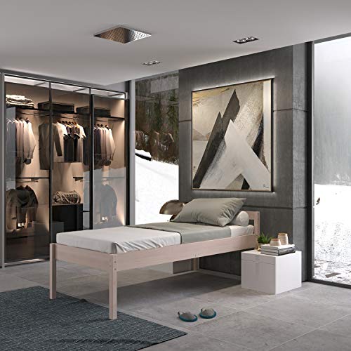 Cama Alta de Madera 80x200 cm - hasta 350 kg - Bastidor de Cama de Madera Maciza de Abedul sin Tratar Natural Robusta con Certificación FSC - Cama Individual de Madera - con Cabecero sin Somier Cama Alta de Madera 80x200 cm - hasta 350 kg - Bastidor de Cama de Madera Maciza de Abedul sin Tratar Natural Robusta con Certificación FSC - Cama Individual de Madera - con Cabecero sin Somier