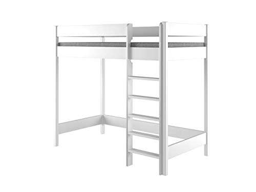 Cama alta Hubi, litera loft, madera, Blanco, 180x80 Cama alta Hubi, litera loft, madera, Blanco, 180x80