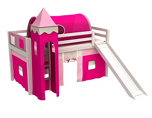Cama de juego,cama para niños,de alta,cama con tobogan,torre,tunel,2 x bolsillos,cortinas,colchón,muchos colores