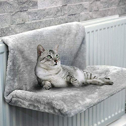 Cama de radiador para gatos, 46 x 30 x 25 cm, cama para colgar en el radiador, de felpa, suave, cálida, extraíble, lavable, hamaca para gatos, para calefacción para mascotas, gatos, gatos, (gris)